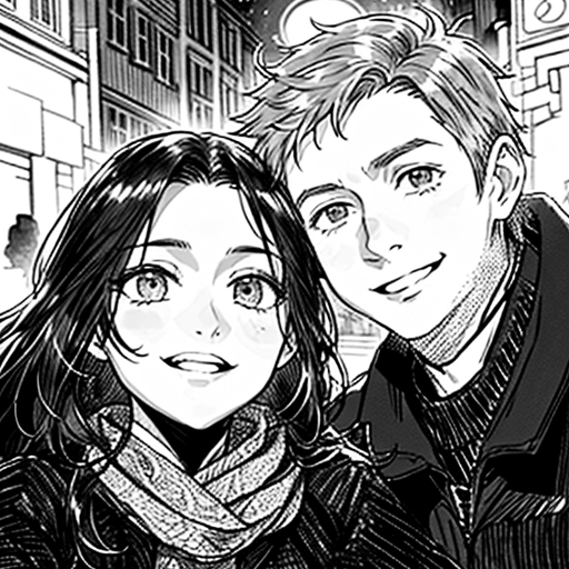 A US Comics style photo to sketch couple portrait of two young lovers