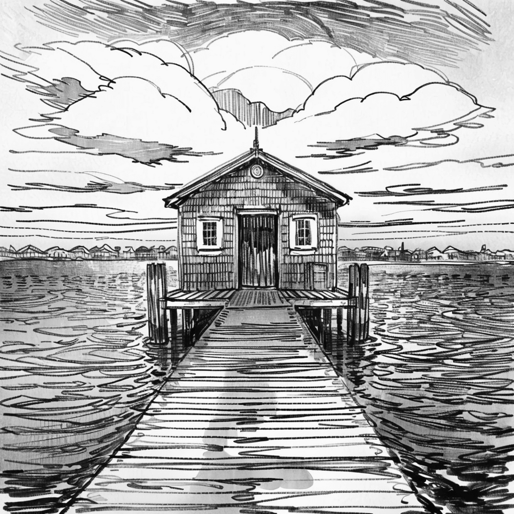 Waterfront Cabin Photo to Charcoal Sketch