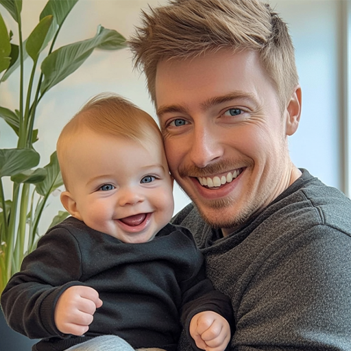 An outline painting style photo to sketch portrait of a father holding his infant son, both are smiling happily.