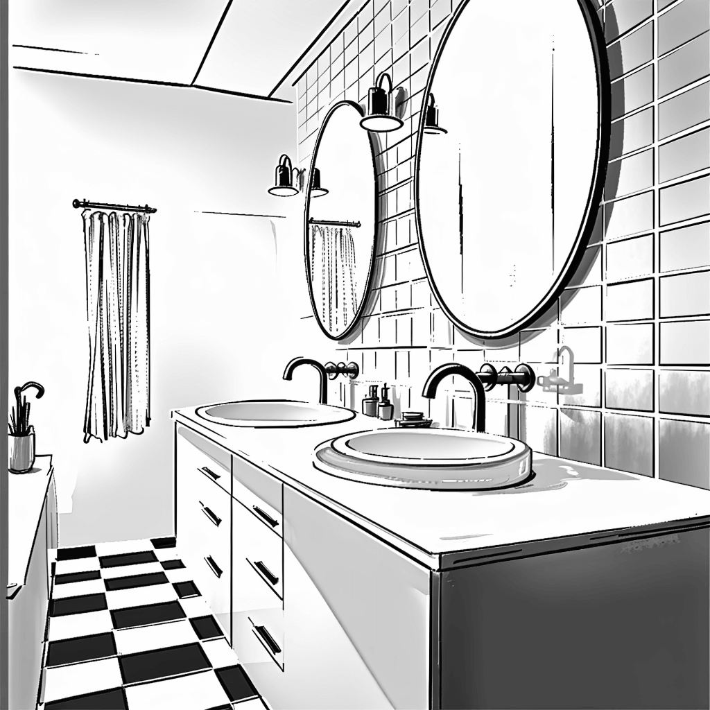 Washbasins Photo to Soft Pen Sketch