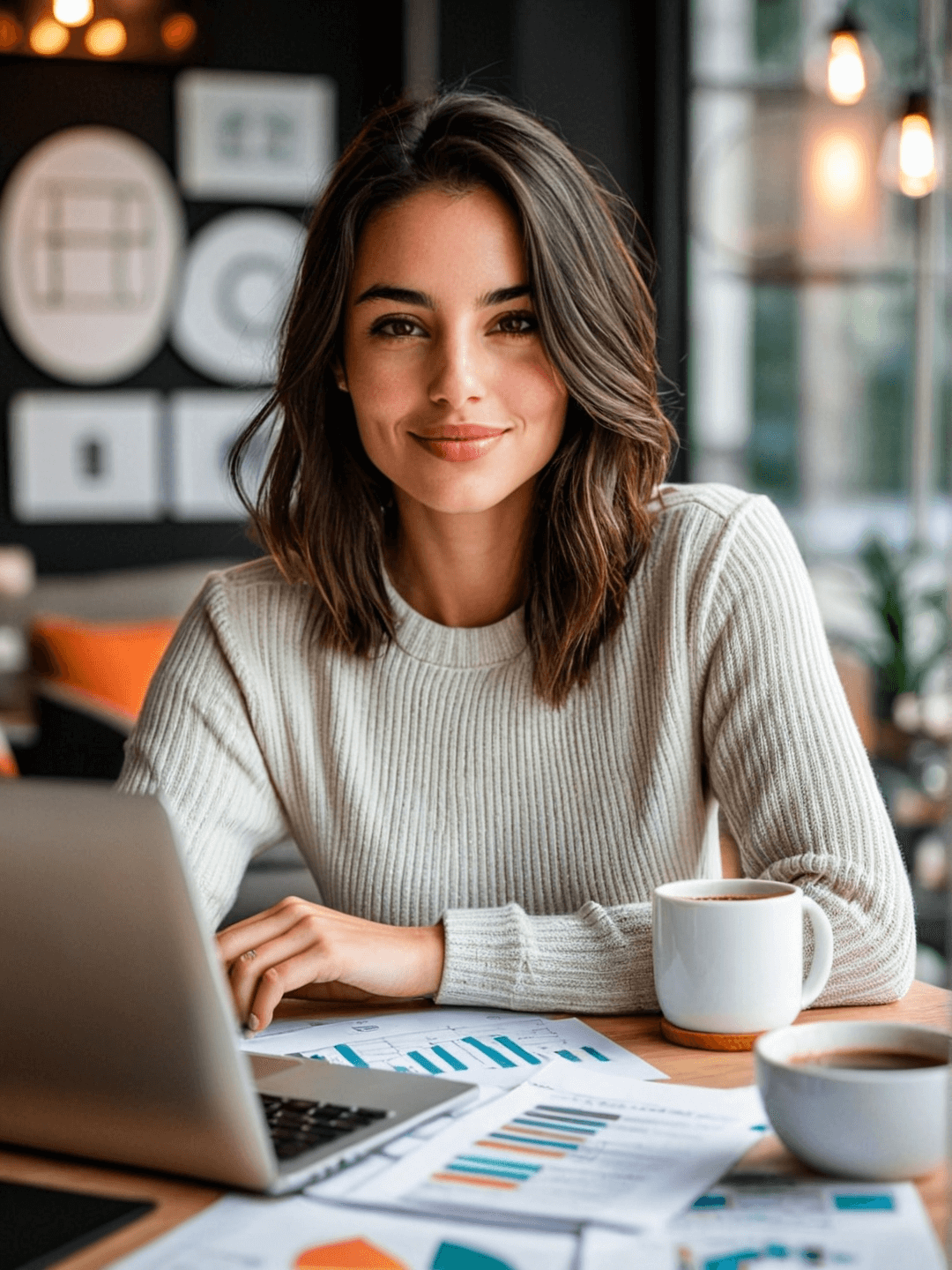 A picture of a woman sitting in a cafe.