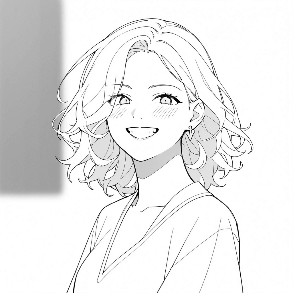 An outline drawing style photo to sketch portrait of a beautiful young lady with curly brown hair