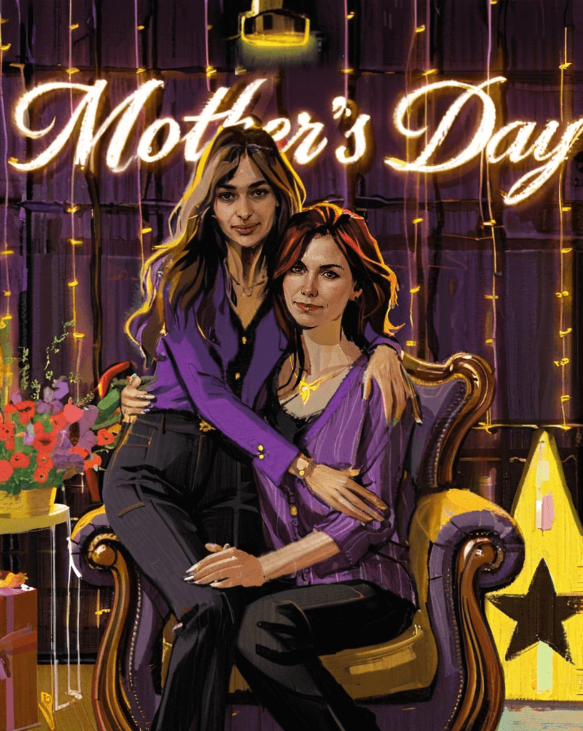  Mother and daughter in modern oil paintings