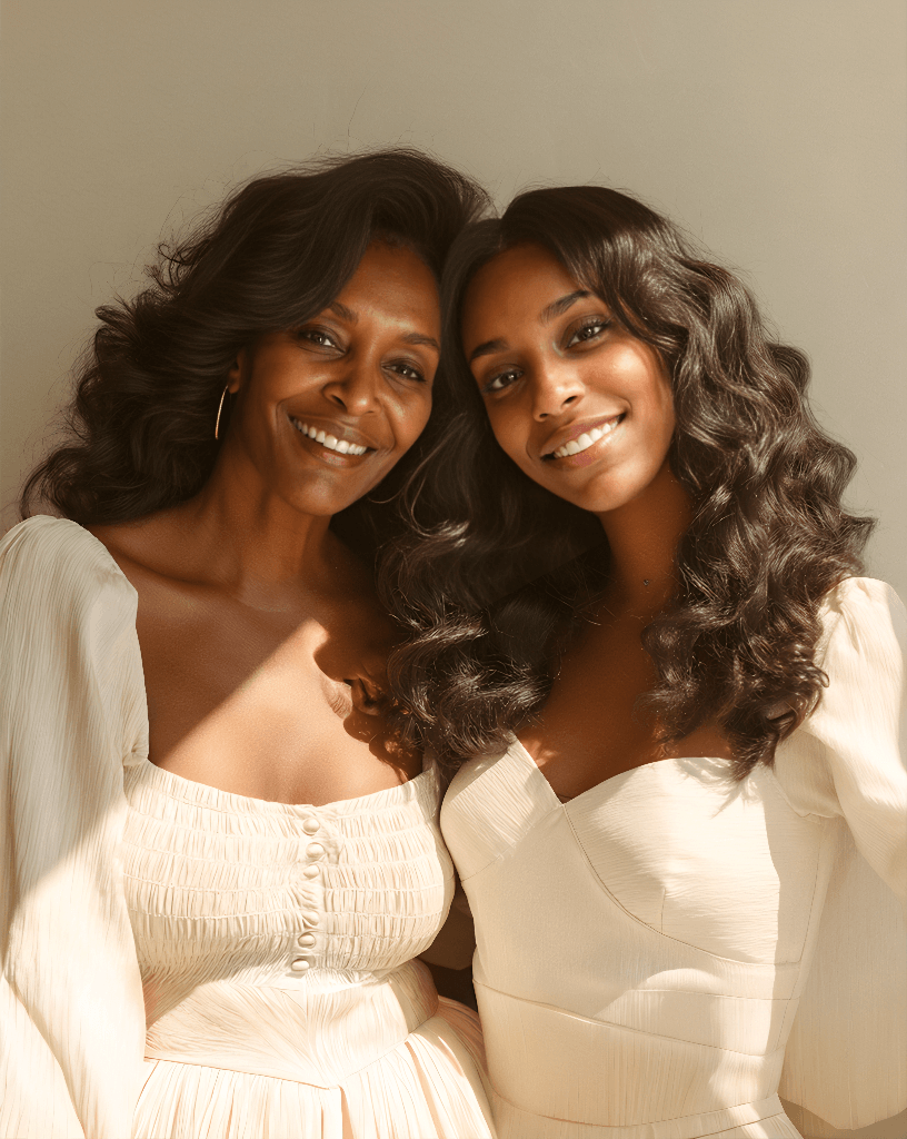 A photo of a black mother and daughter on Mother's Day A photo of a black mother and daughter on Mother's Day