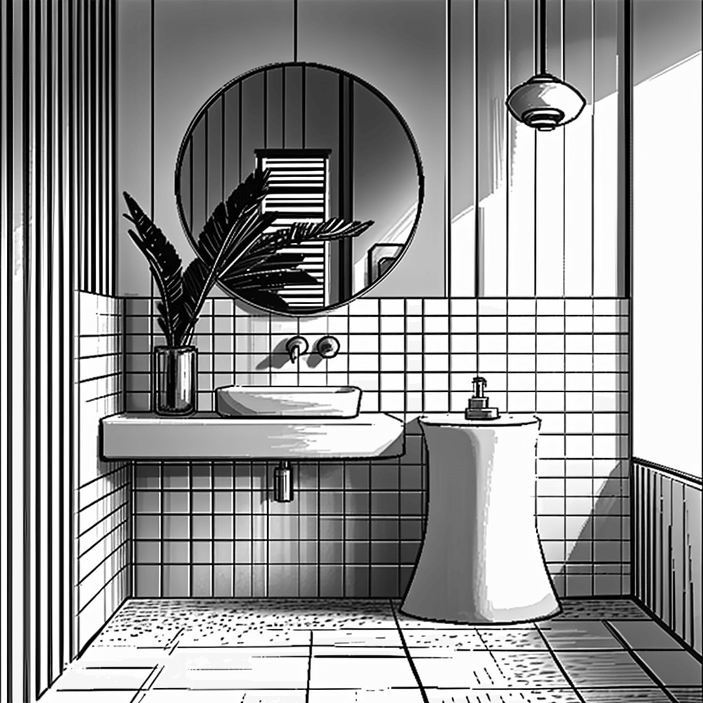 Modern Bathroom Photo to Soft Pen Sketch