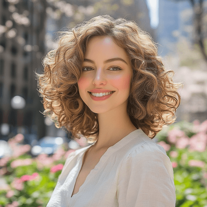 An outline drawing style photo to sketch portrait of a beautiful young lady with curly brown hair