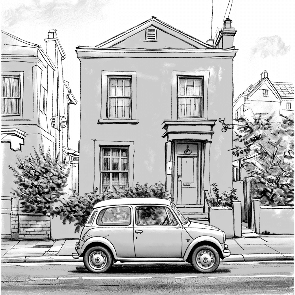 Town House and Car Photo to Pencil Sketch
