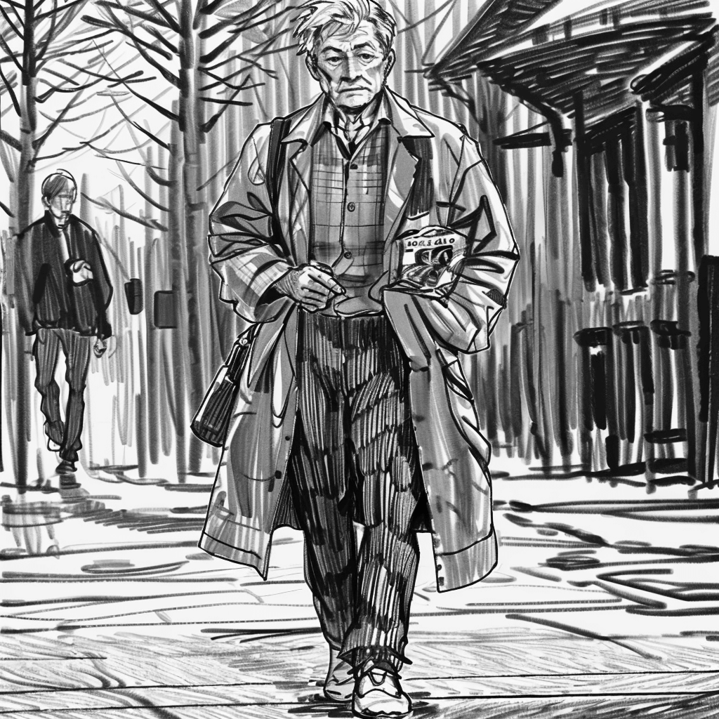 Stylish Senior Man Street Photo to Charcoal Sketch