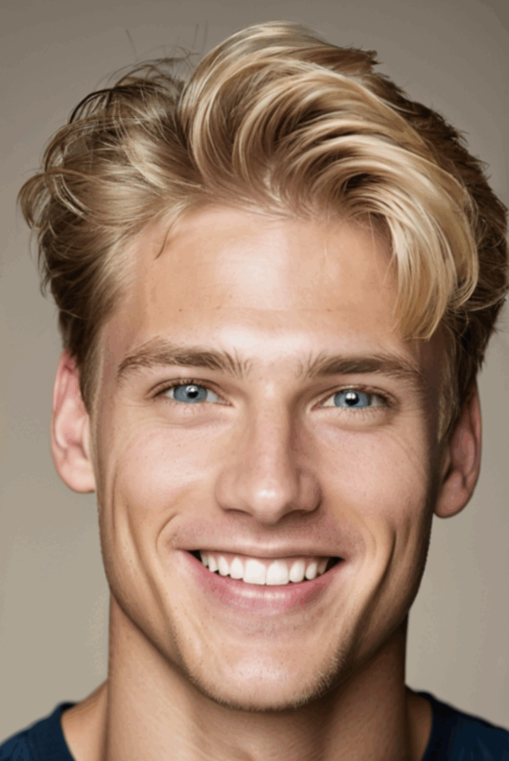 A dating profile picture headshot of a young Caucasian man standing by the sea waterfront