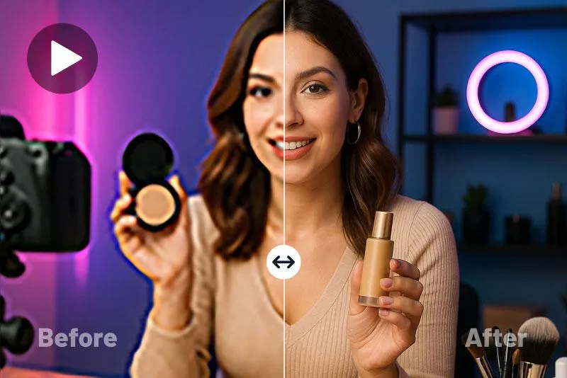 View the before-and-after comparison of video enhancement using insMind&rsquo;s AI tool.