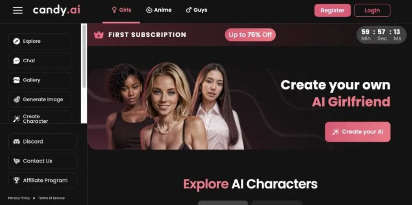 Screenshot of Candy AI’s Boyfriend Generator interface.