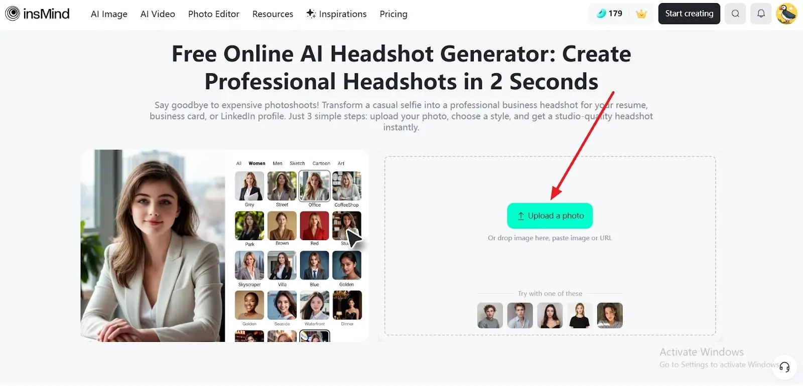 Transform your photo with the insMind AI headshot generator