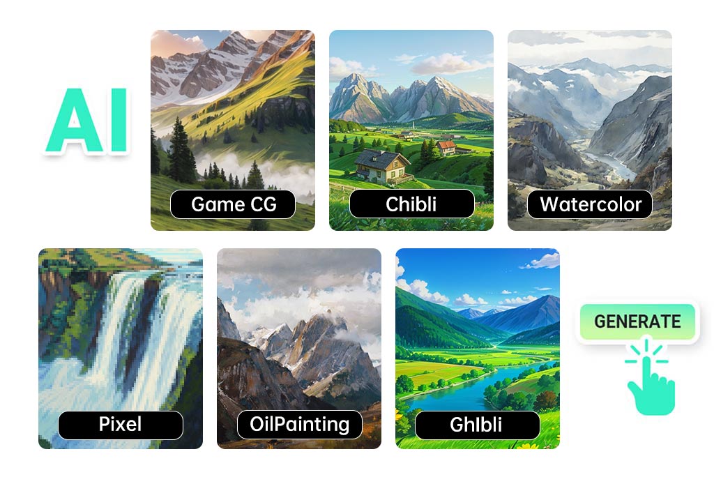 Explore Various Scenery Styles with AI's Power