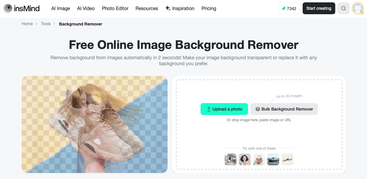 Instantly erase backgrounds without software installation using insMind’s browser-based tool.