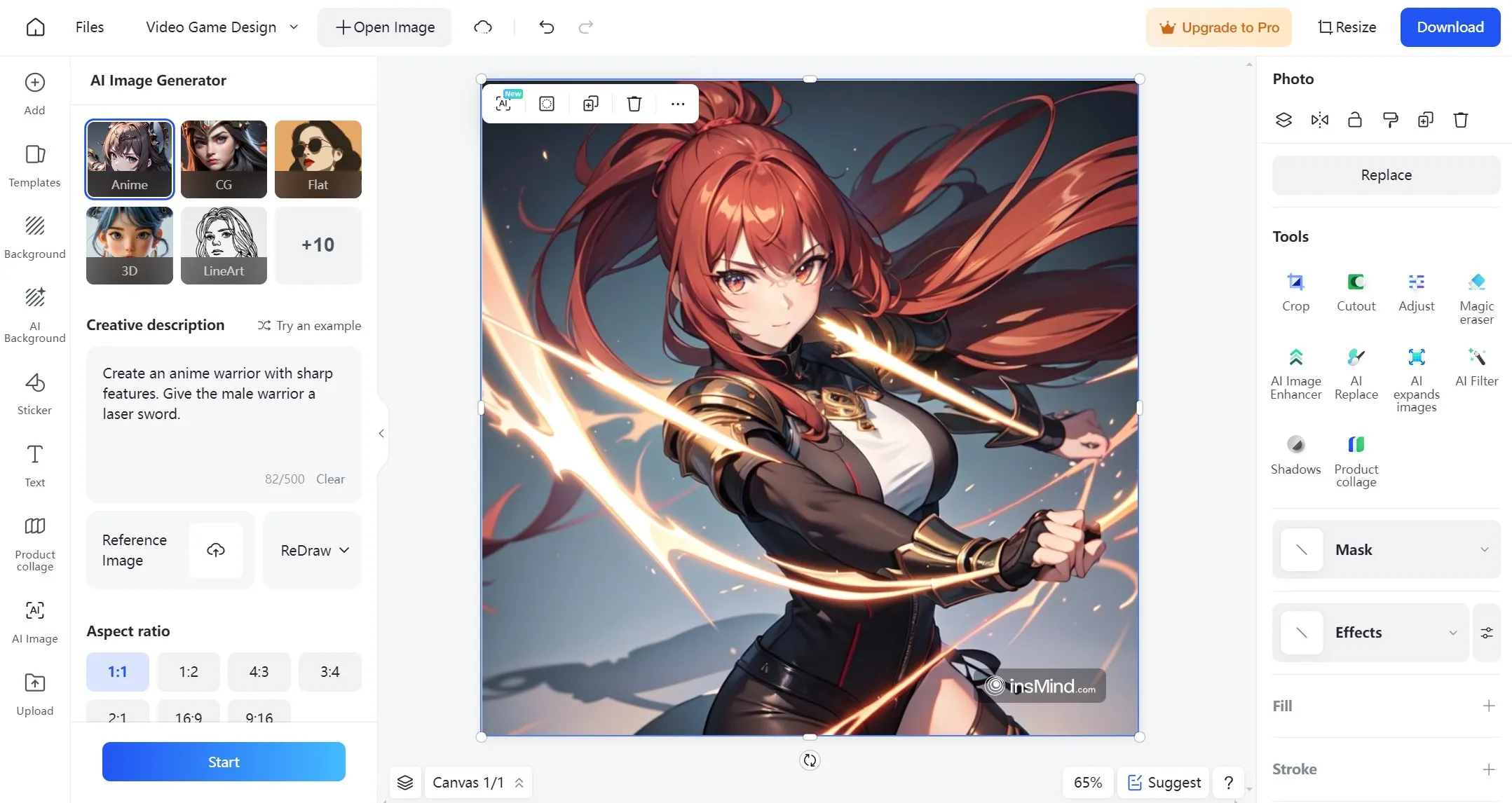 Screenshot of one example of insMind's Anime style for ai yearbook