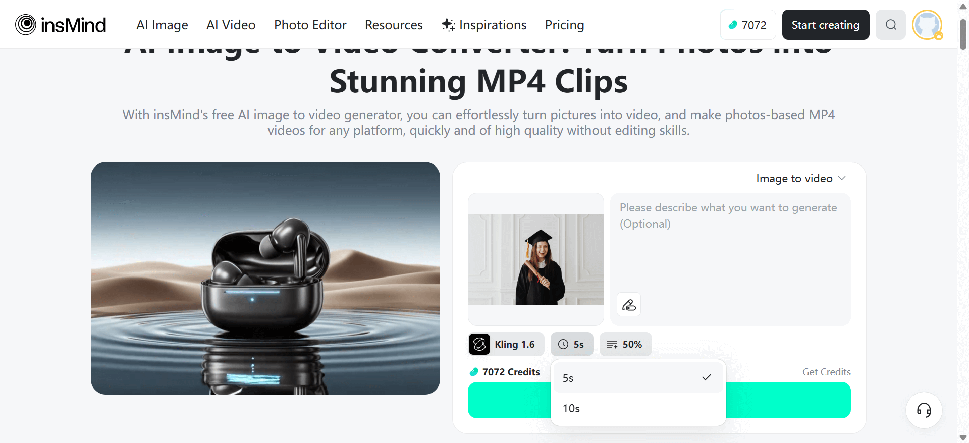 Write creative prompts and choose animation strength, style, and video length.