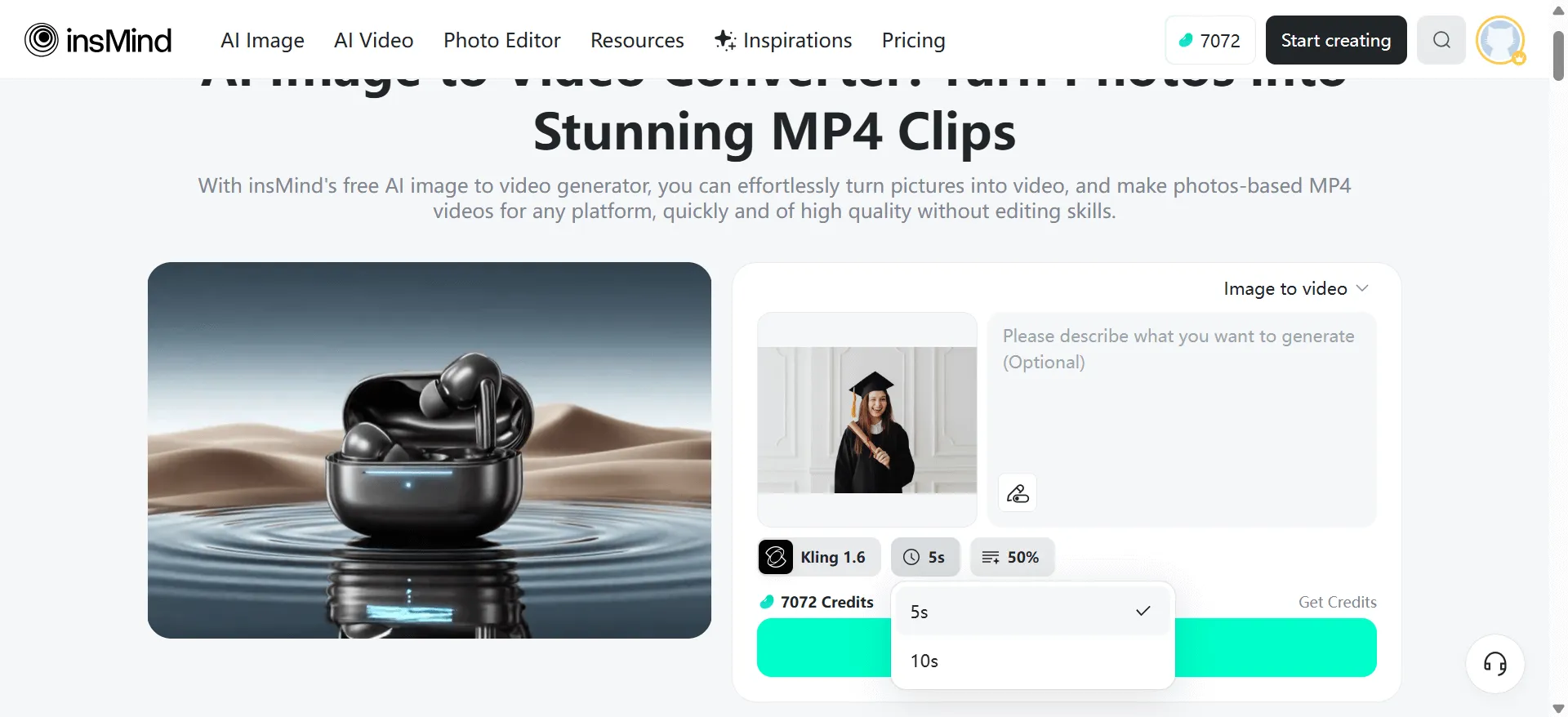 Write creative prompts and choose animation strength, style, and video length.