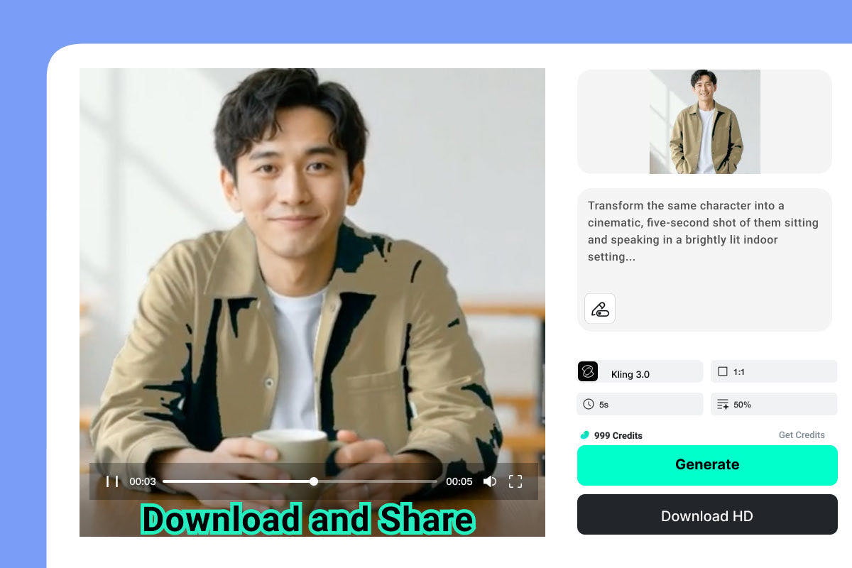 Download Character Video Finished AI character video ready to download and share.