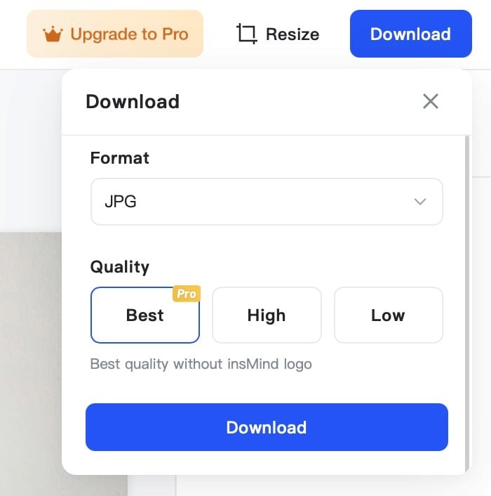 clicking a download button for an image