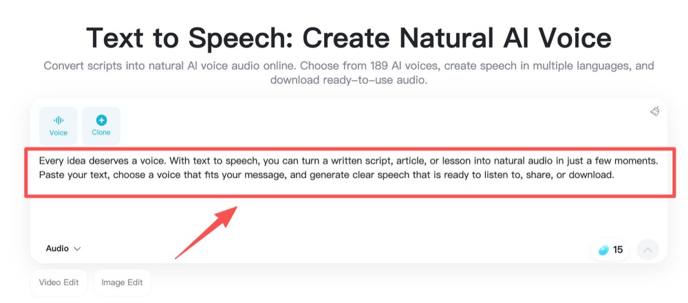 Enter Script Text to Speech script input area