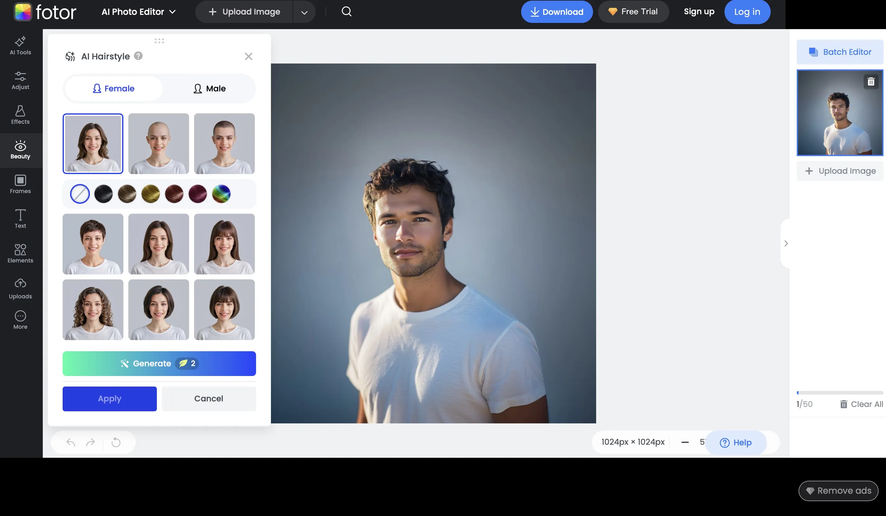 Simple hair try-on tool with limited options, good for basic changes.