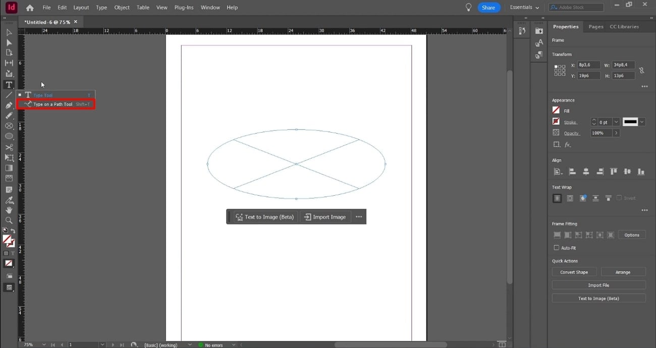 Selec the path on the drawn circle to make a curve text - How to Curve Text