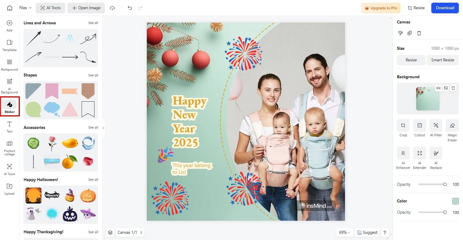 Add Stickers to New Year Card 2025