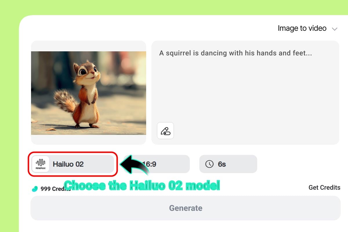 Choose the Hailuo 02 model