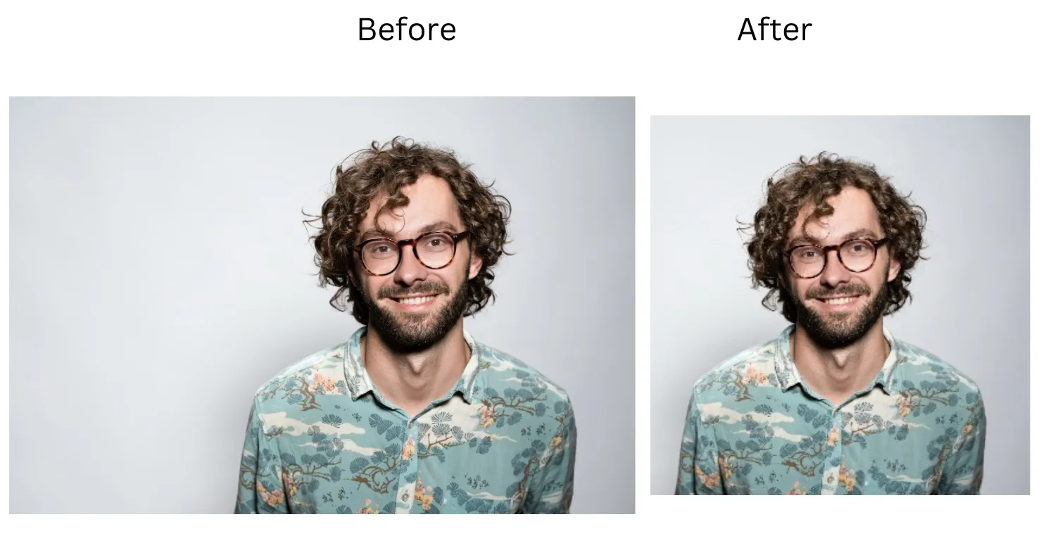 Demonstration image showing a photo before and after changing the size using the insMind tool