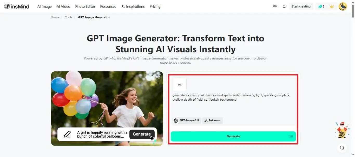 input prompt press generate