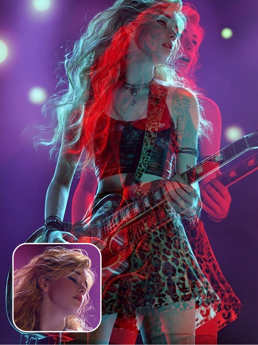 Double exposition rouge et bleue