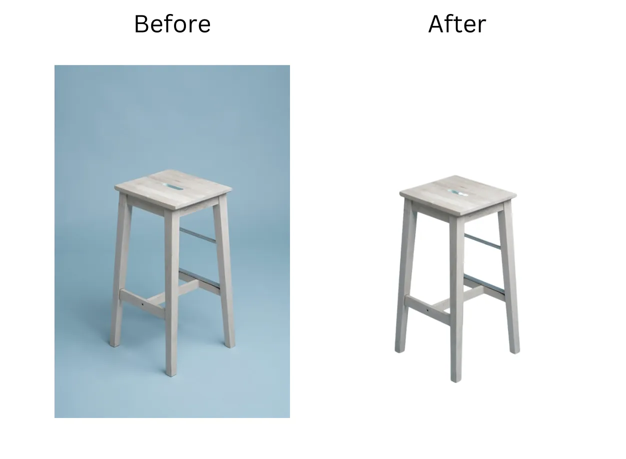 Demonstration image showing a photo before and after removing backgrounds for product photos using the insMind tool