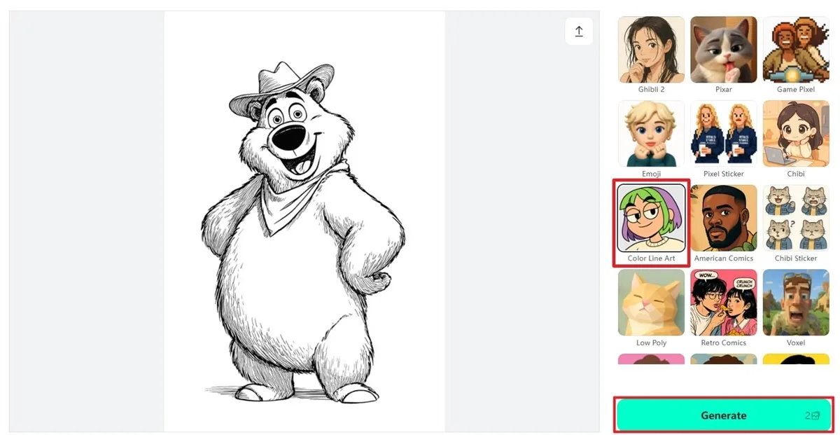 Displays filter options that help AI make drawing realistic in one click.