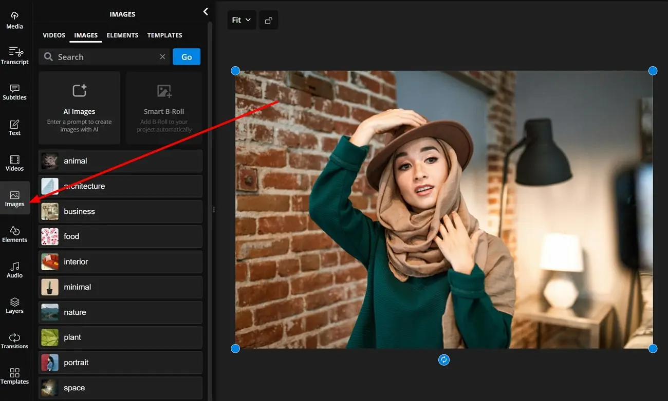 Screenshot that shows how to begin the image blend feature of Kapwing