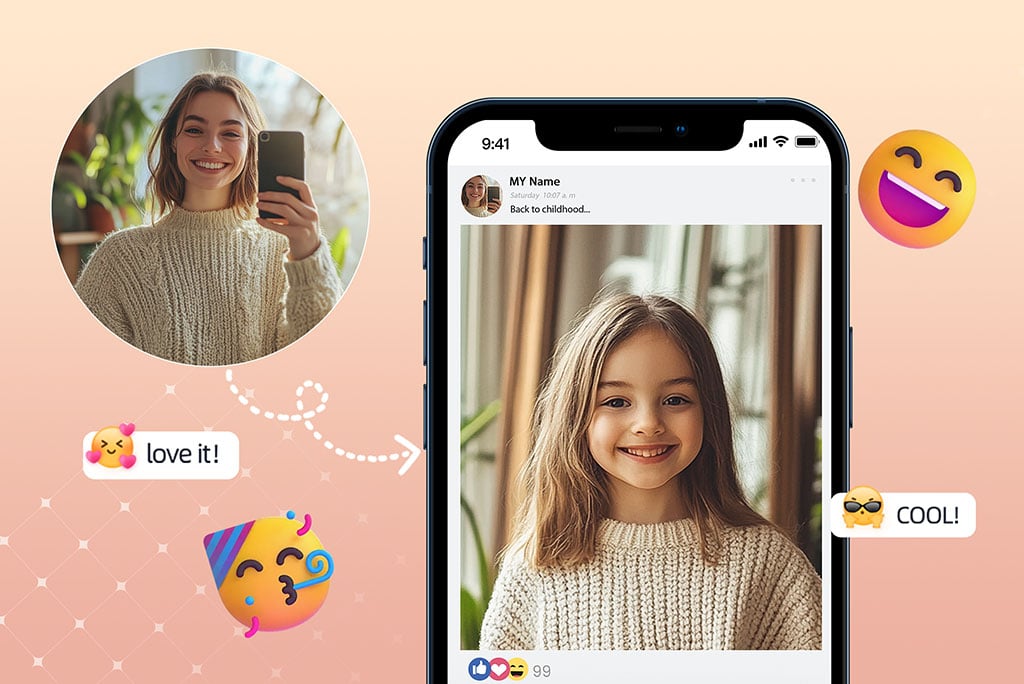 Compartilhe sua adorável versão bebê nas redes sociais