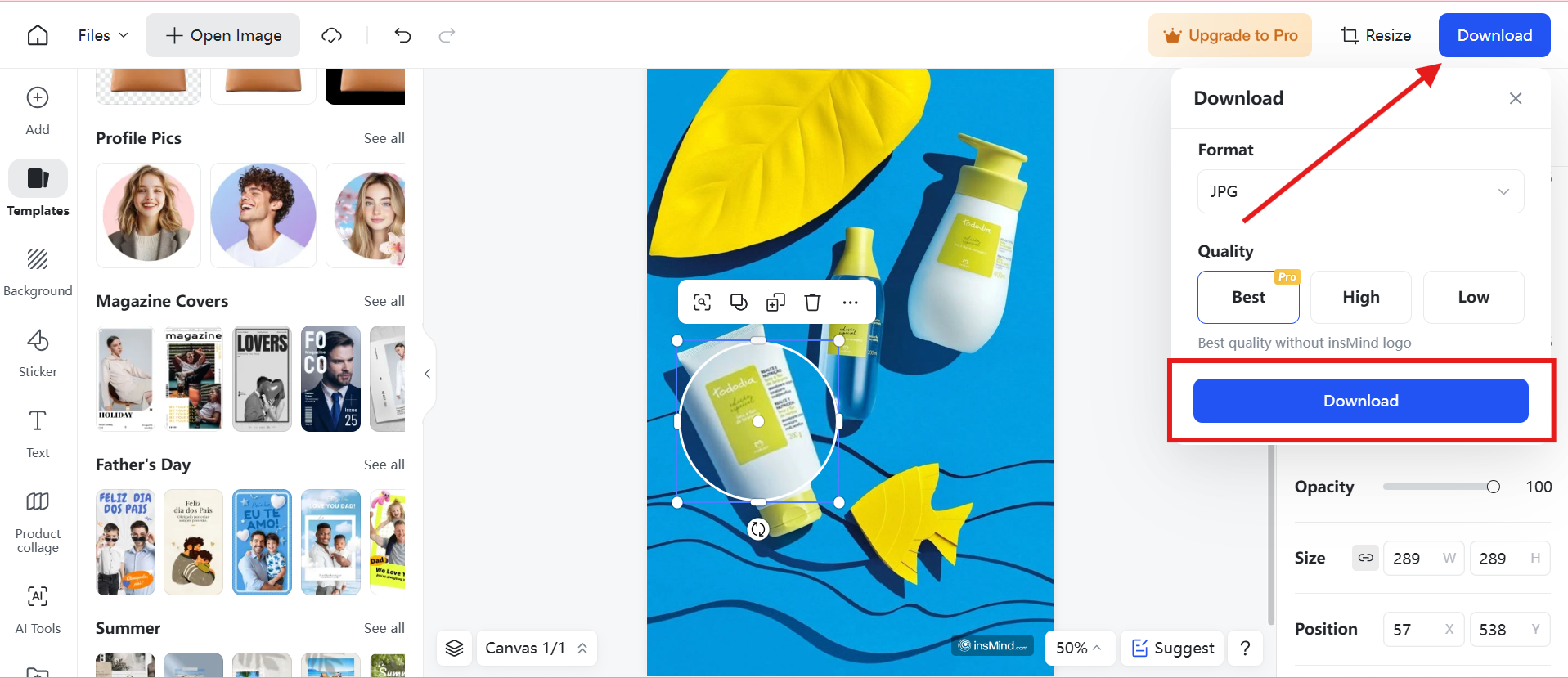Download Image In Preferred Settings