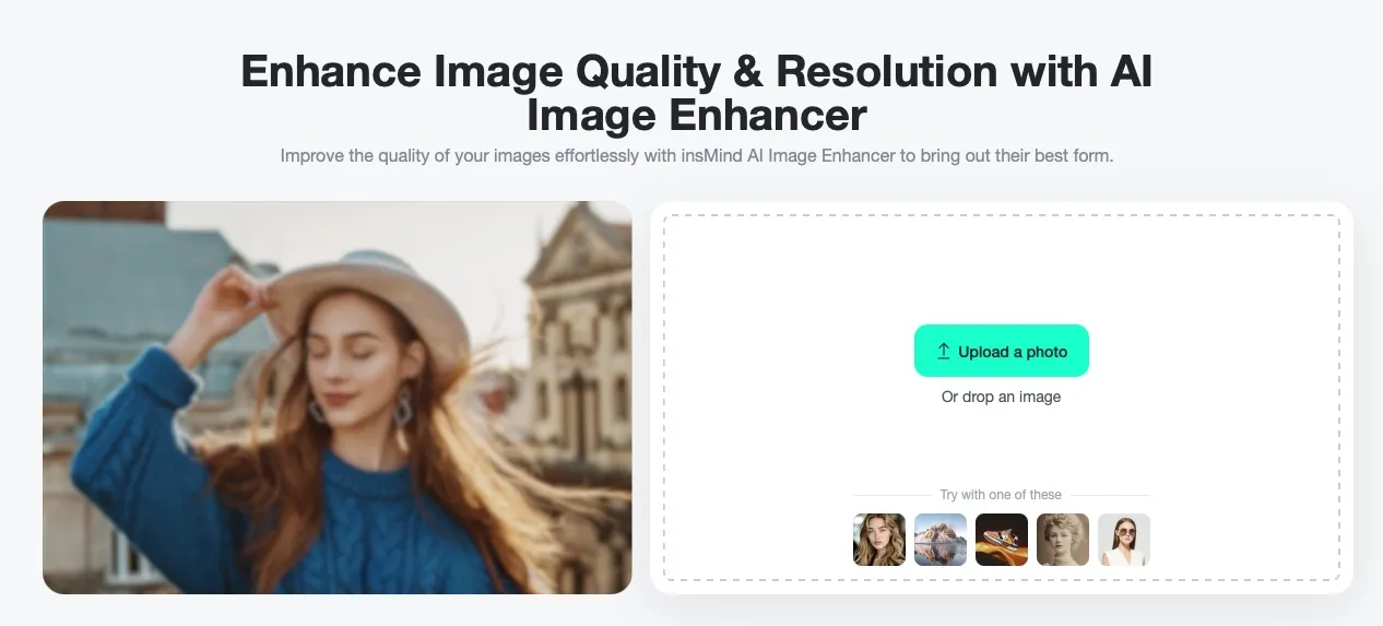 Screenshot showing how to access the  AI Image Enhancer Tool in the insMind interface