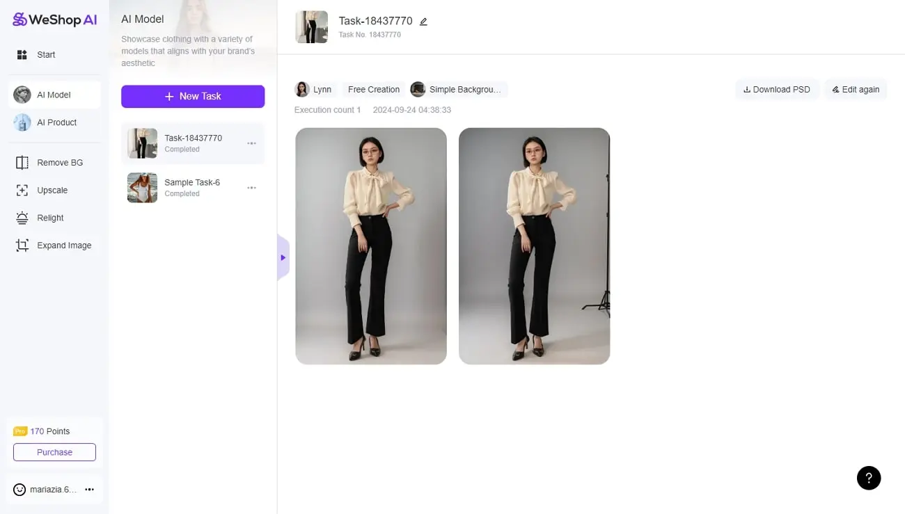 Screeshot of the design interface of WeShop AI's AI Clothing Model