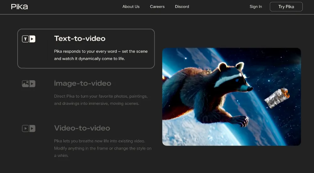 Pika Labs AI Video Generator Interface Featuring Pika Labs’ AI video generator interface for fast video creation and customization.