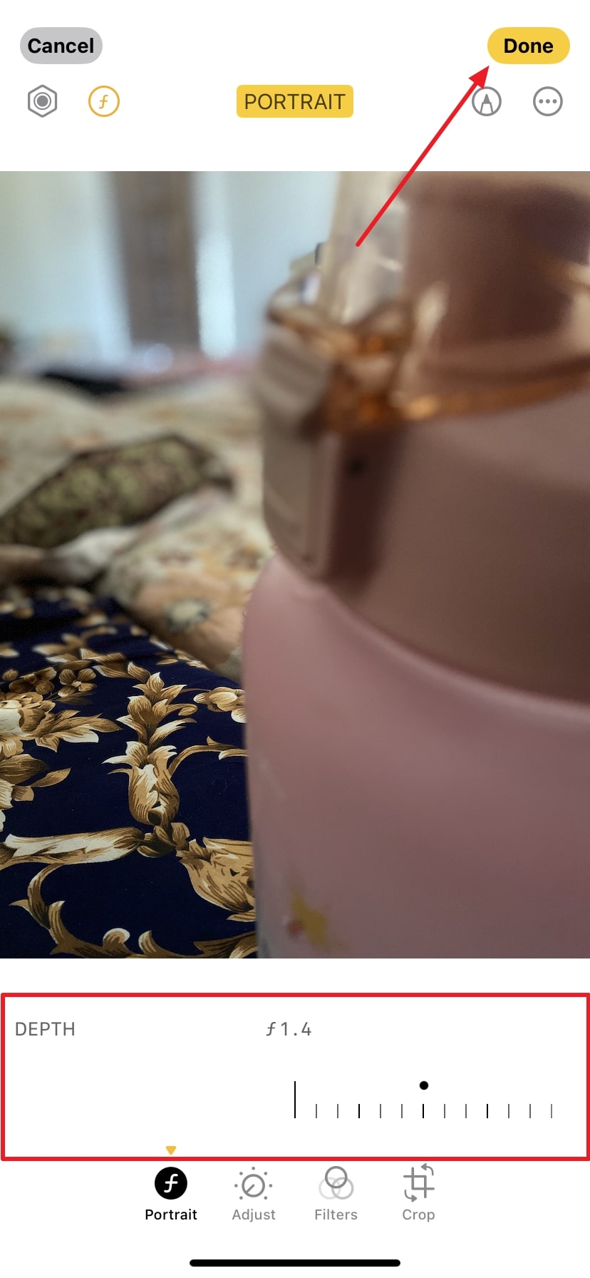 adjust the depth feature to blur background