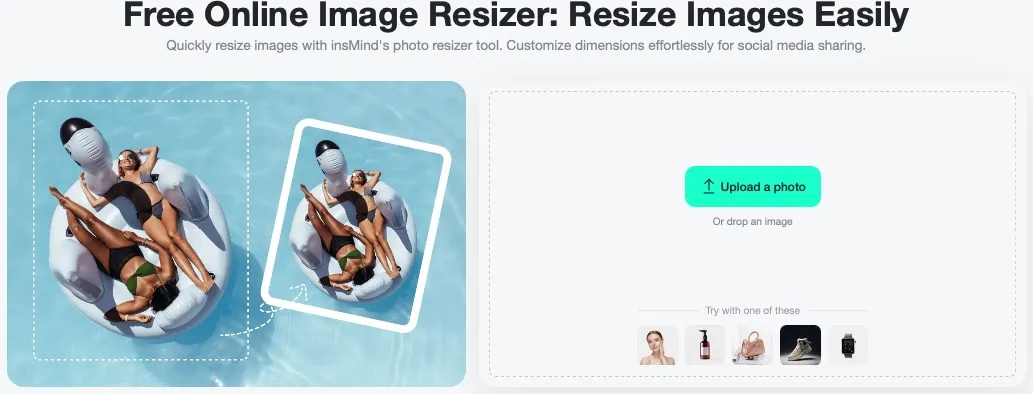 Screenshot showing how to access the Image Resizer Tool in the insMind interface