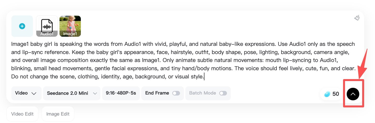 Generate Baby Video Generate button starts the baby talking video process.