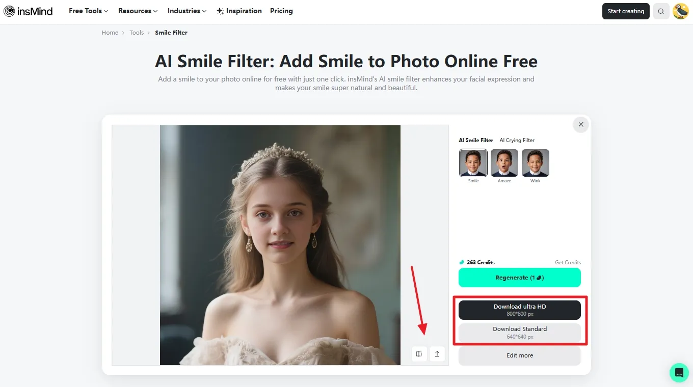 Choose a desired option for smile photo