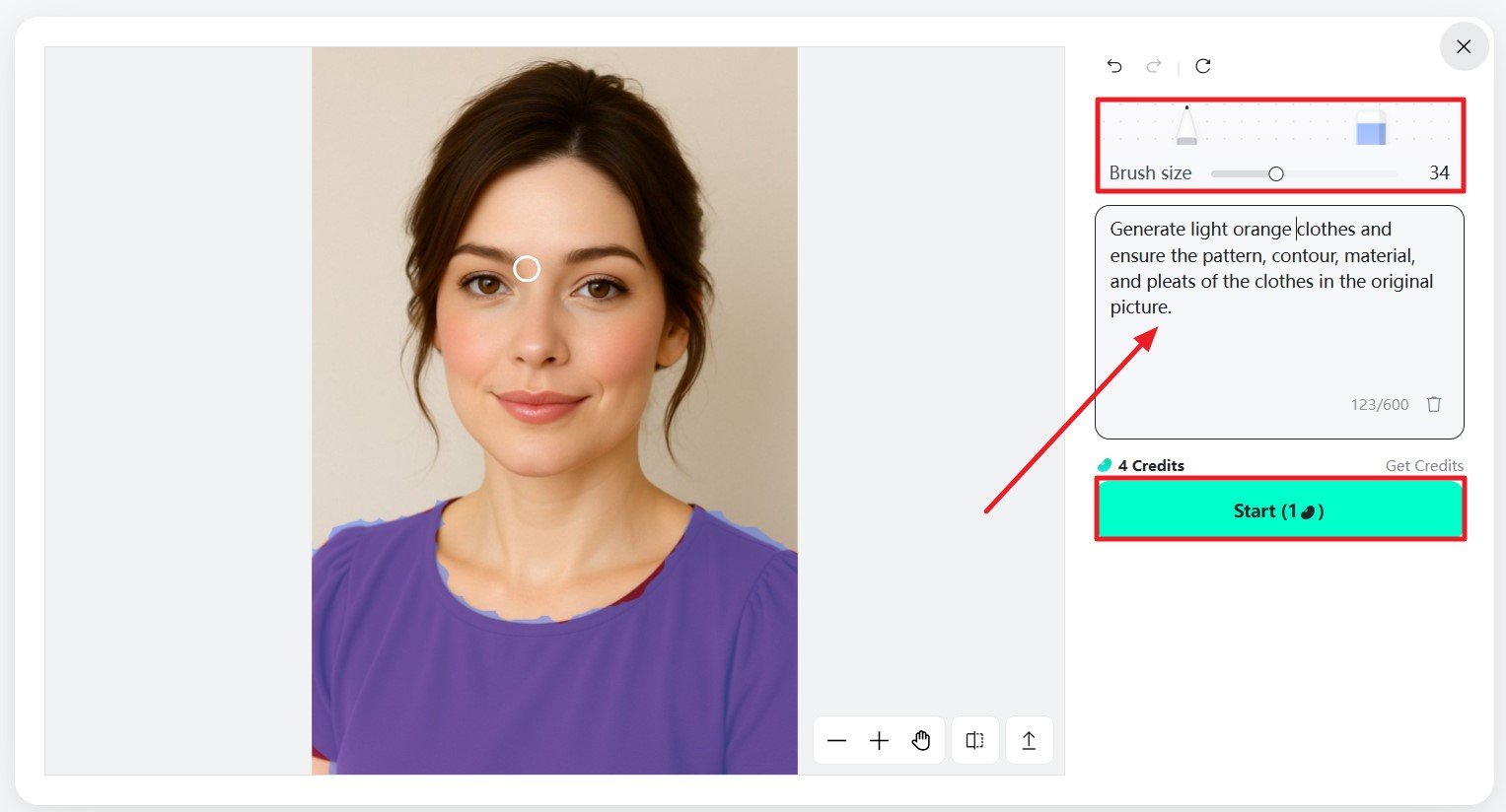 Add Prompt Brush Area Hit Start