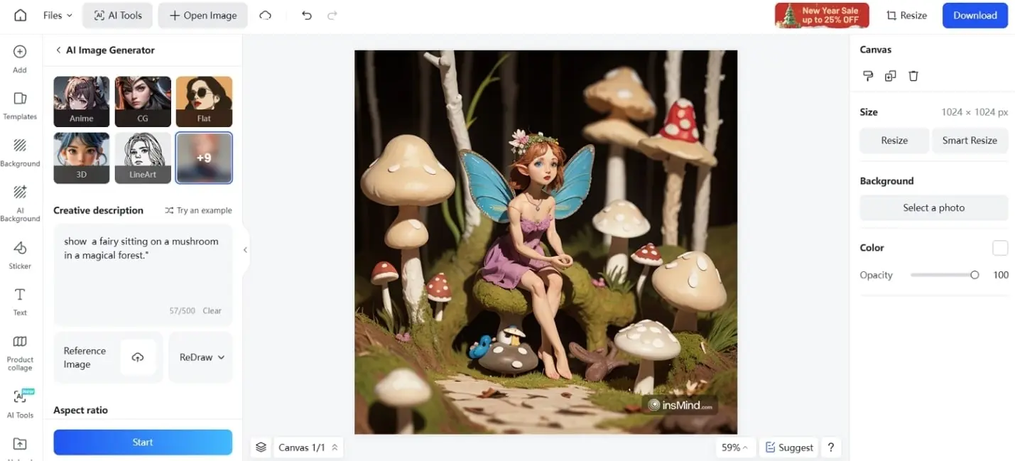  sitting fairy and mushrooms