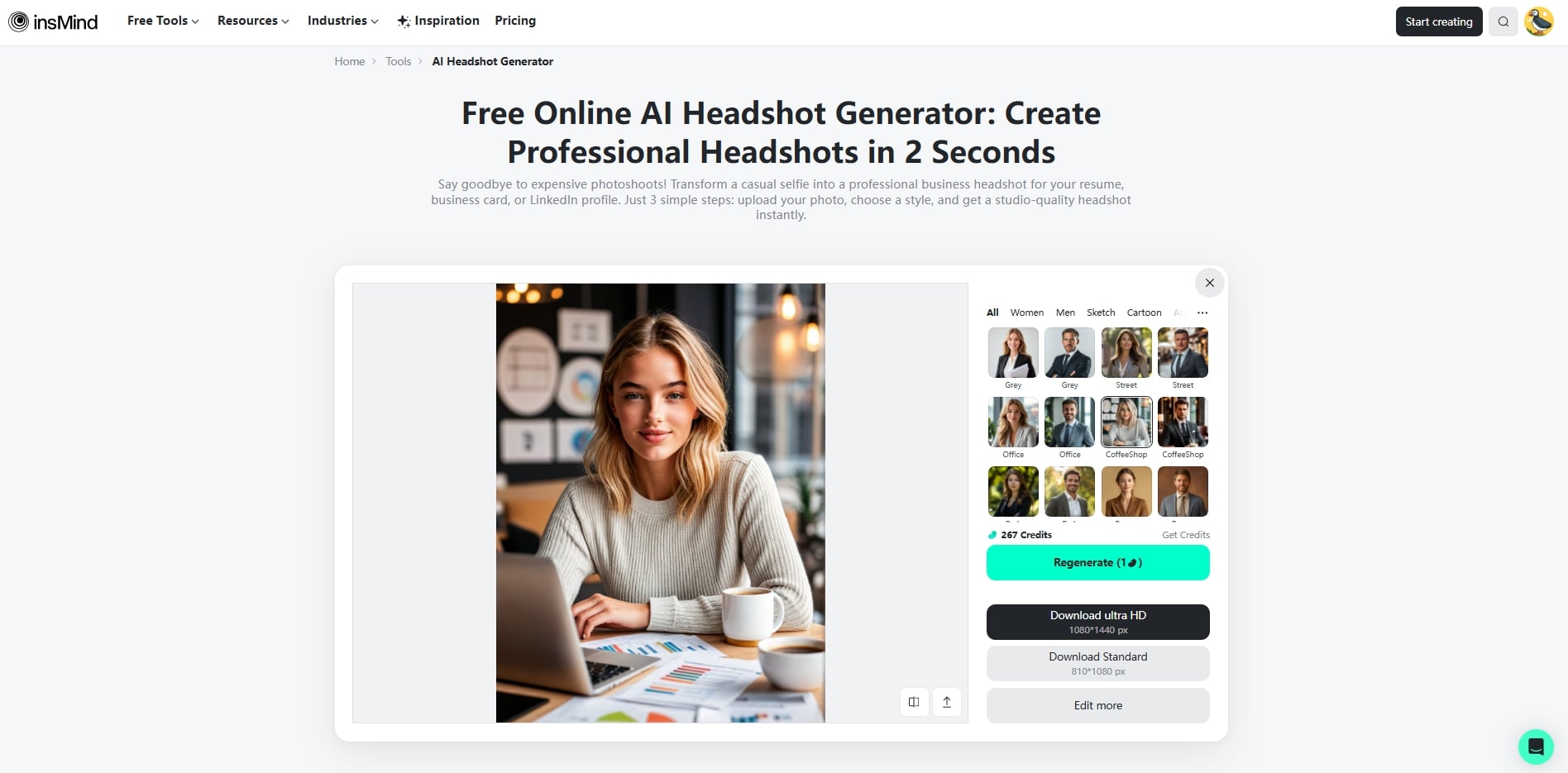 insMind's ai headshot generator 
