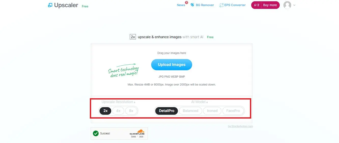 Screenshot that shows the step 1 of using Stockphotos Upscaler