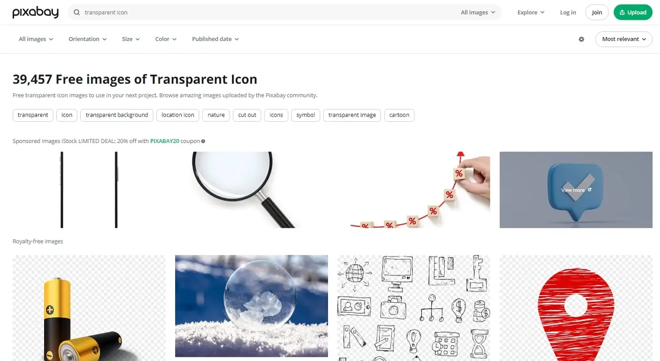 Screenshot of Pixabay to make icon transparent