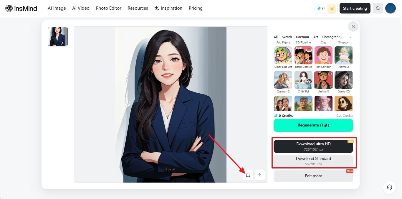 Save Generated Anime Photo in Ultra-HD