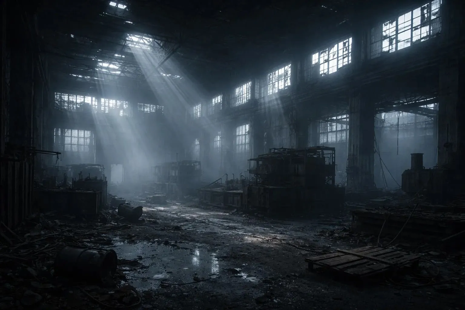 eerie abandoned factory in morning generated by gpt image 1.5